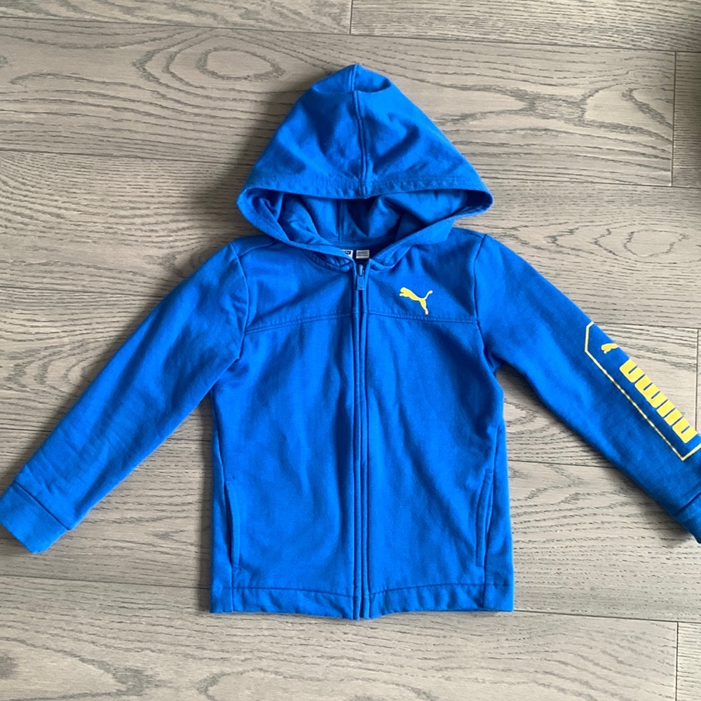 Boys Puma Hoodie - blue & yellow - size 5